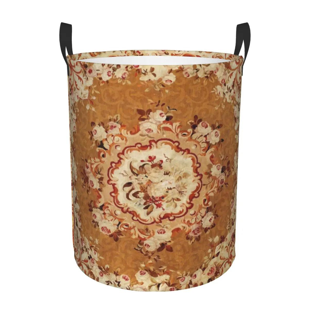 Aubusson Tapestry Printed Laundry Basket │ Foldable French Motif Decorative Hamper Organizer - Besontique Home