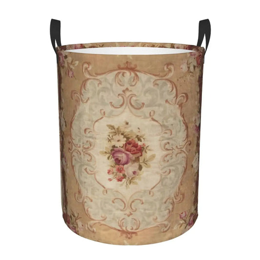 Aubusson Tapestry Printed Laundry Basket │ Foldable French Motif Decorative Hamper Organizer - Besontique Home