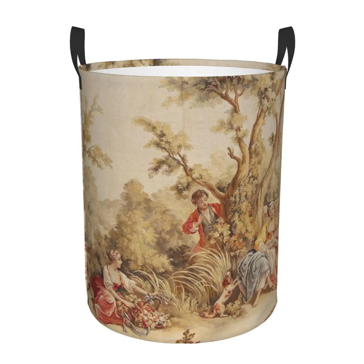 Aubusson Tapestry Printed Laundry Basket │ Foldable French Motif Decorative Hamper Organizer - Besontique Home