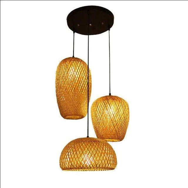 Bamboo Hanging Ceiling Lamp 3 Set │ Handmade Wooden Ratten Lighting For Home Decoration - Besontique Home