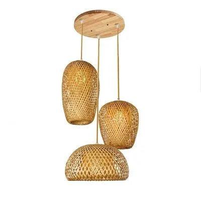 Bamboo Hanging Ceiling Lamp 3 Set │ Handmade Wooden Ratten Lighting For Home Decoration - Besontique Home