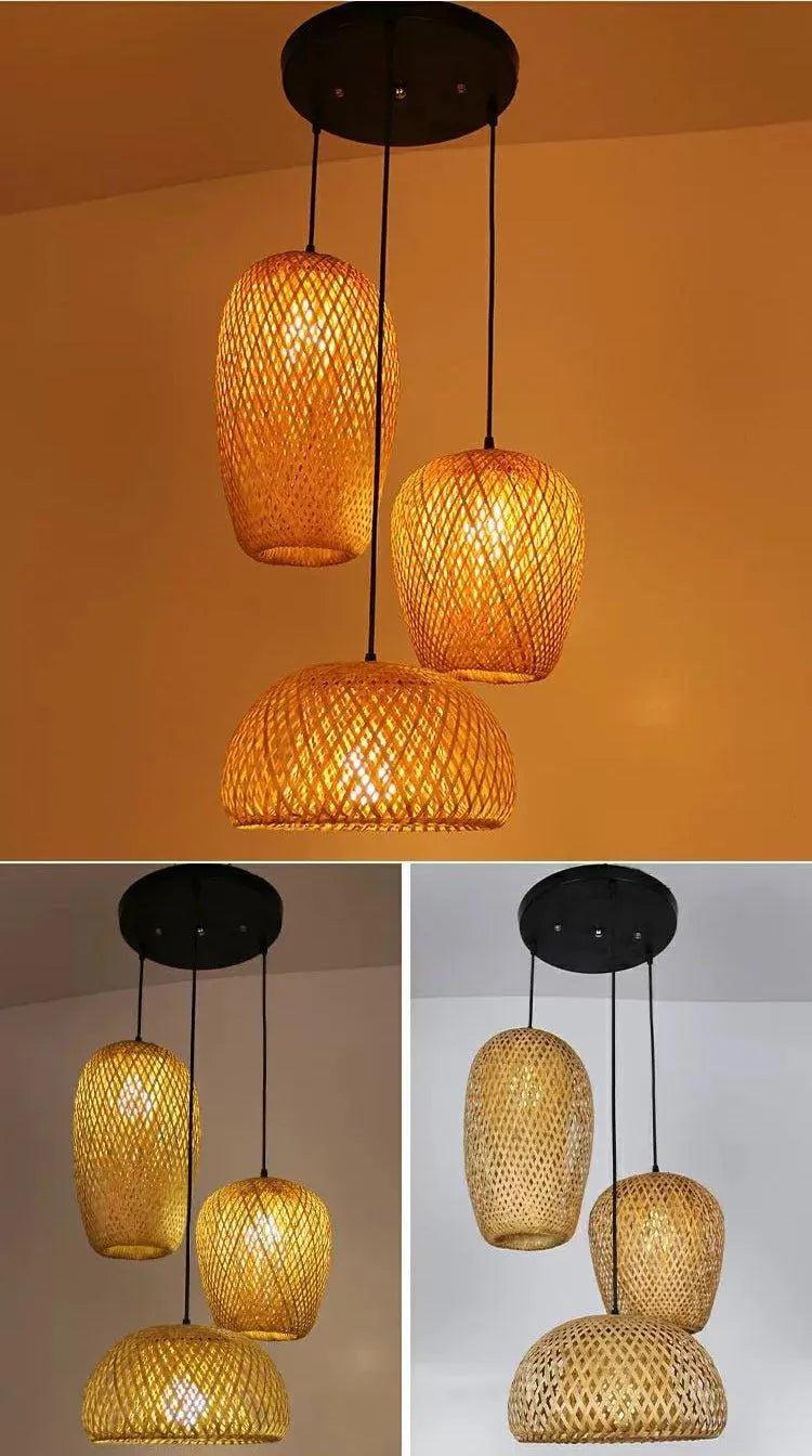 Bamboo Hanging Ceiling Lamp 3 Set │ Handmade Wooden Ratten Lighting For Home Decoration - Besontique Home