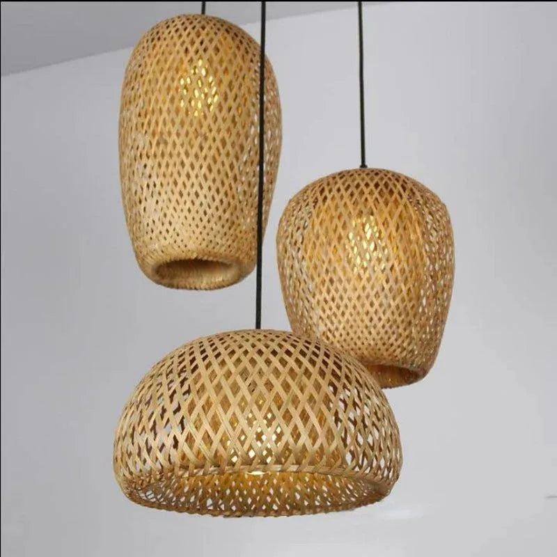 Bamboo Hanging Ceiling Lamp 3 Set │ Handmade Wooden Ratten Lighting For Home Decoration - Besontique Home