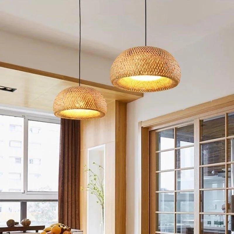 Bamboo Hanging Ceiling Lamp C │ Handmade Wooden Ratten Lighting For Home Decoration - Besontique Home
