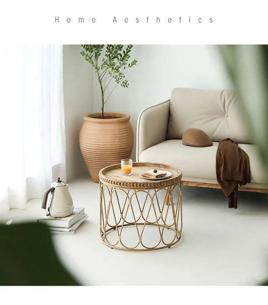 Bamboo Rattan Side Table │ Modern Boho Coffee Table Furniture - Besontique Home