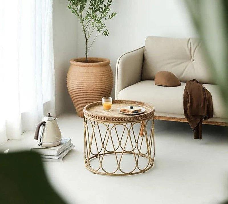 Bamboo Rattan Side Table │ Modern Boho Coffee Table Furniture - Besontique Home
