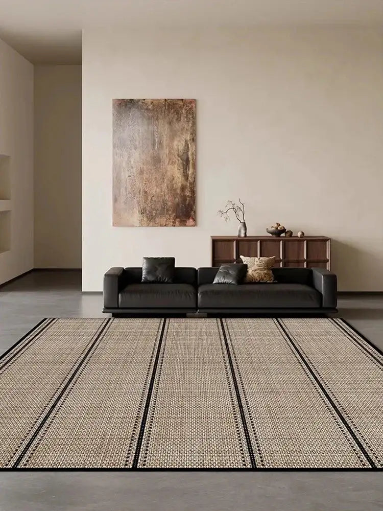 Beige Black Plaid Pattern Modern Rug │ Artistic Retro Style Anti-slip bottom Large Carpet - Besontique Home
