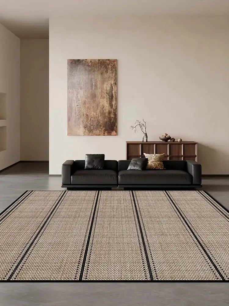 beige-black-plaid-pattern-modern-rug-artistic-retro-style-anti-slip-bottom-large-carpet-besontique-home-16038 - Besontique Home