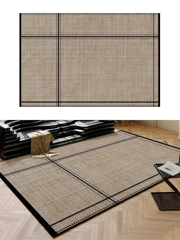 beige-black-plaid-pattern-modern-rug-artistic-retro-style-anti-slip-bottom-large-carpet-besontique-home-29363 - Besontique Home
