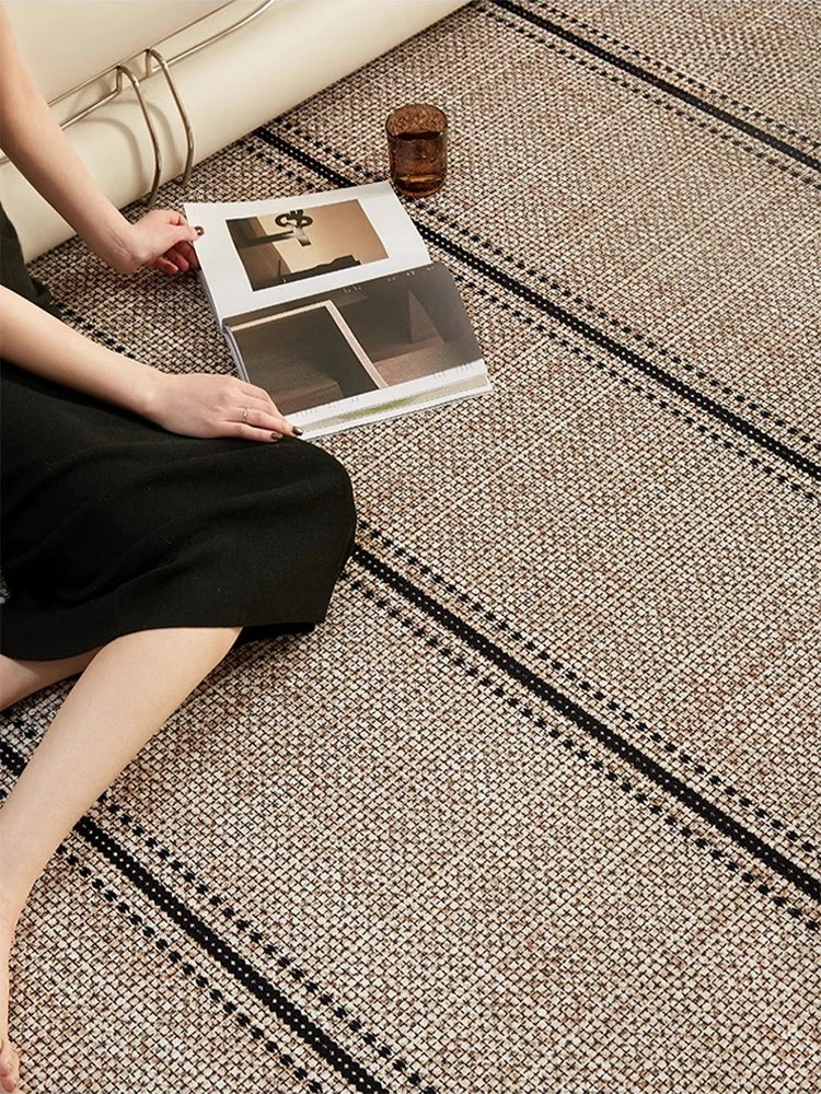 Beige Black Plaid Pattern Modern Rug │ Artistic Retro Style Anti-slip bottom Large Carpet - Besontique Home