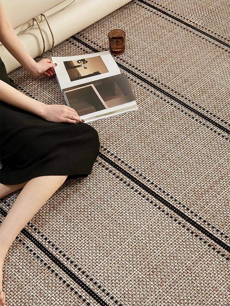 beige-black-plaid-pattern-modern-rug-artistic-retro-style-anti-slip-bottom-large-carpet-besontique-home-60330 - Besontique Home