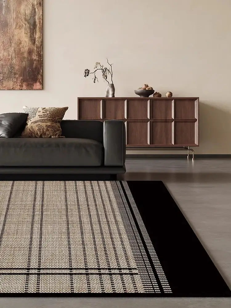 beige-black-plaid-pattern-modern-rug-artistic-retro-style-anti-slip-bottom-large-carpet-besontique-home-73836 - Besontique Home