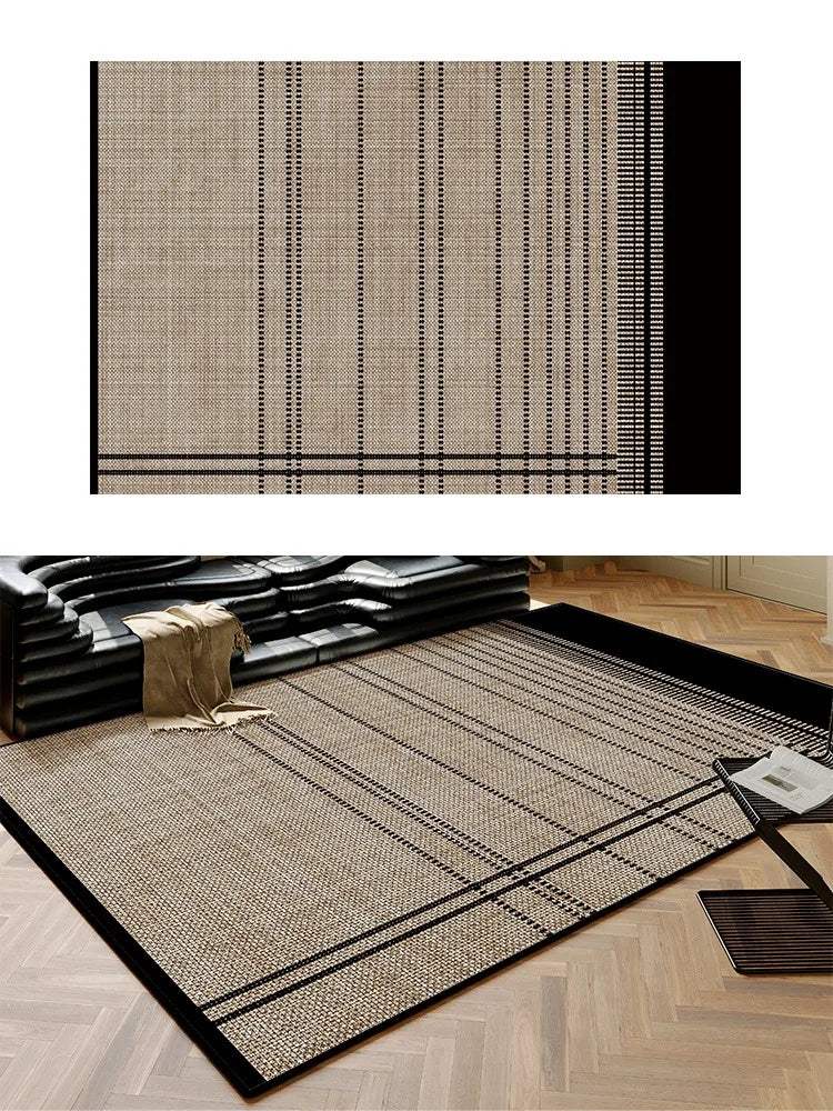 beige-black-plaid-pattern-modern-rug-artistic-retro-style-anti-slip-bottom-large-carpet-besontique-home-76055 - Besontique Home
