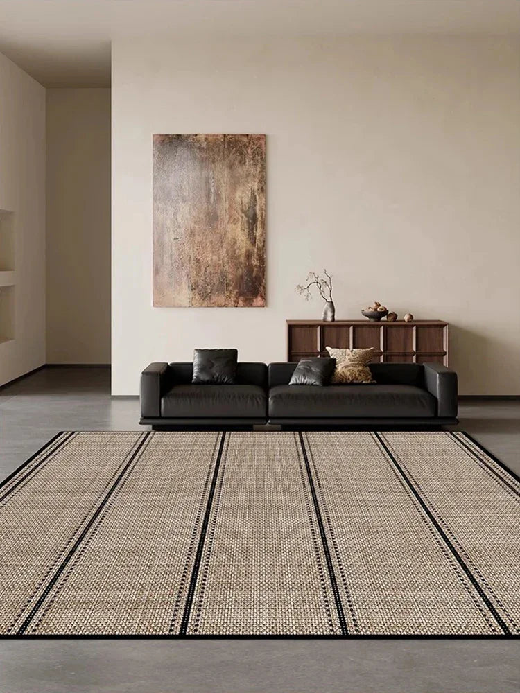 Beige Black Plaid Pattern Modern Rug │ Artistic Retro Style Anti-slip bottom Large Carpet - Besontique Home