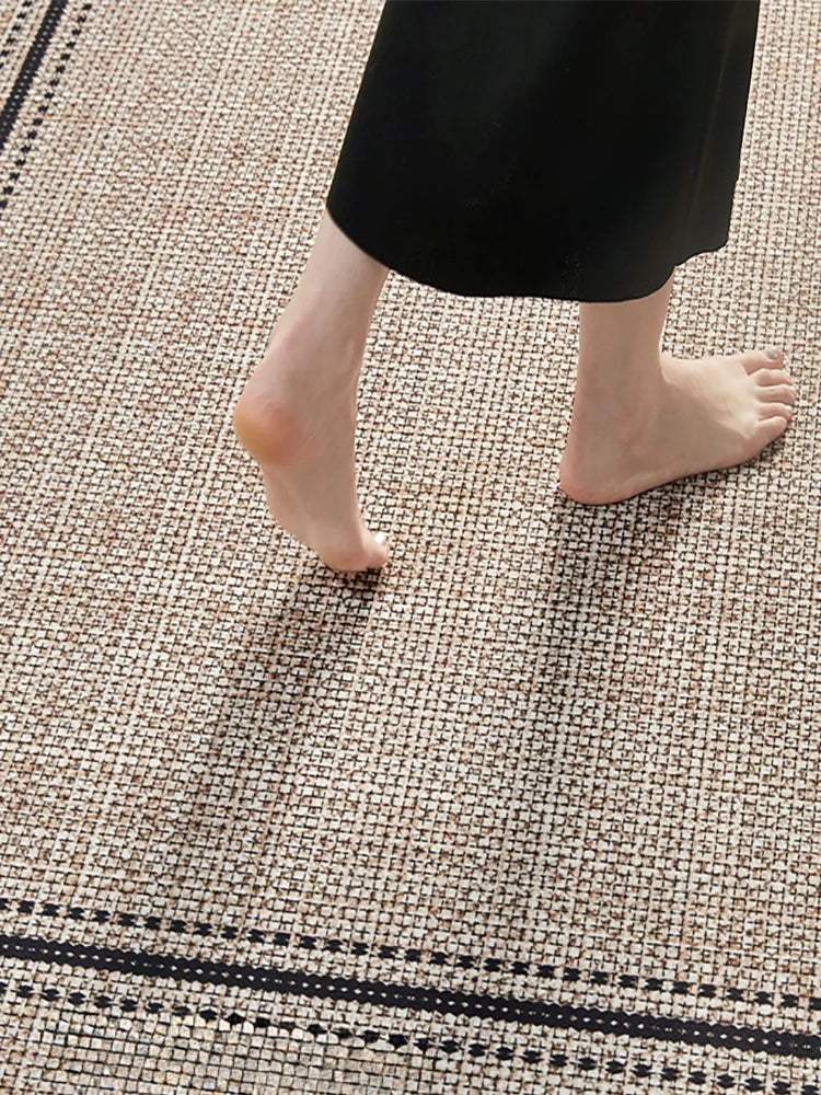 beige-black-plaid-pattern-modern-rug-artistic-retro-style-anti-slip-bottom-large-carpet-besontique-home-97629 - Besontique Home