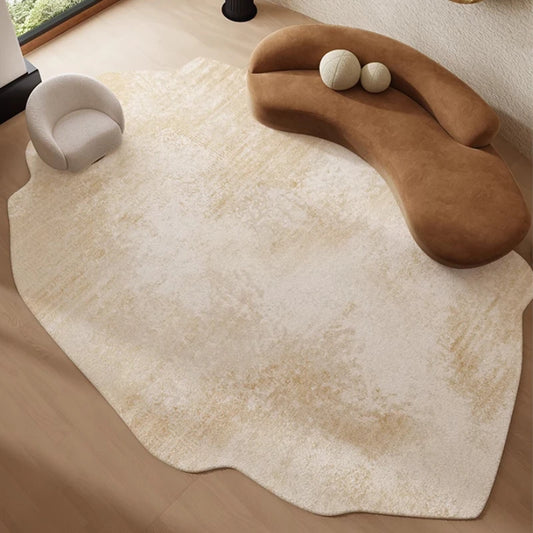 Beige printed pattern Fluffy Plush Irregular Rug Carpet - Besontique Home