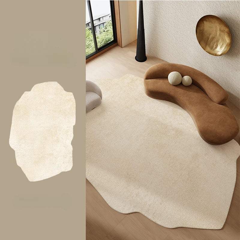 beige-printed-pattern-fluffy-plush-irregular-rug-carpet-besontique-home-61005 - Besontique Home