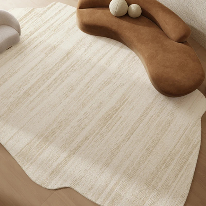 Beige printed pattern Fluffy Plush Irregular Rug Carpet - Besontique Home