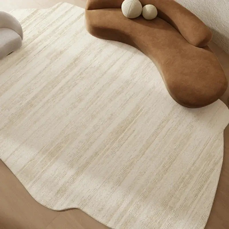Beige printed pattern Fluffy Plush Irregular Rug Carpet - Besontique Home