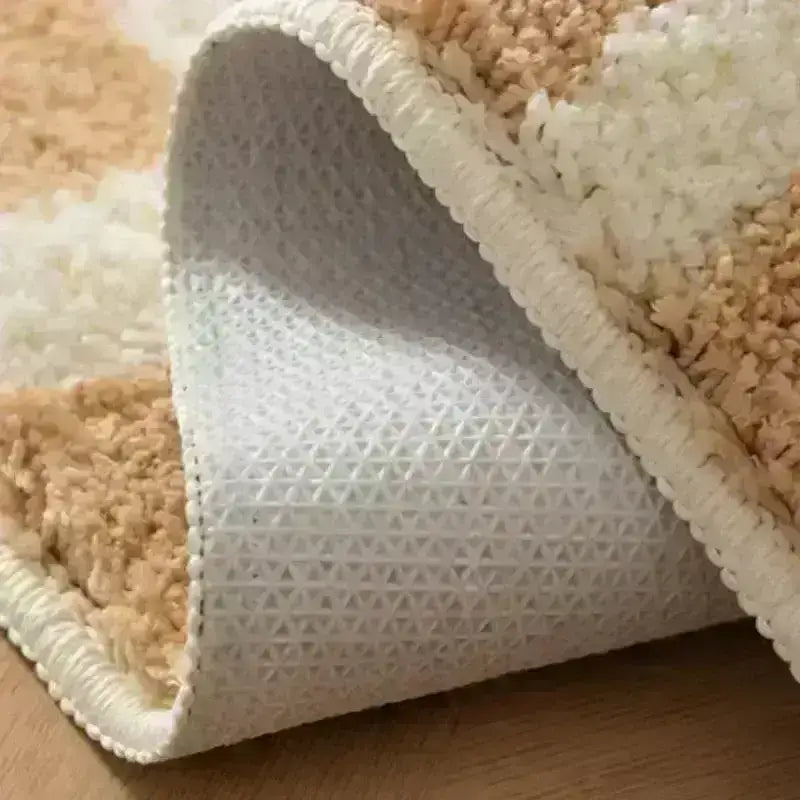 Beige Skyblue Plaid Bedroom Tufted Rug │ Chessboard Pattern Anti Slip Fluffy Bathroom Floor Mat - Besontique Home