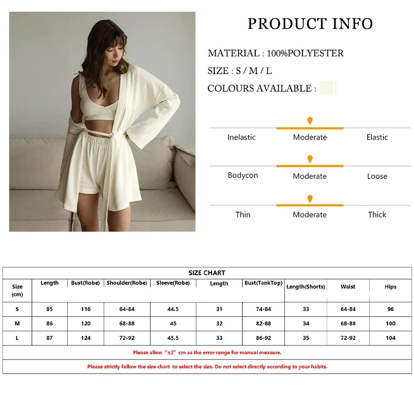 Beige Tank top V-Neck Lace Up Nightgown 3 Piece Set │ Homewear Pajamas Nightwear - Besontique Home