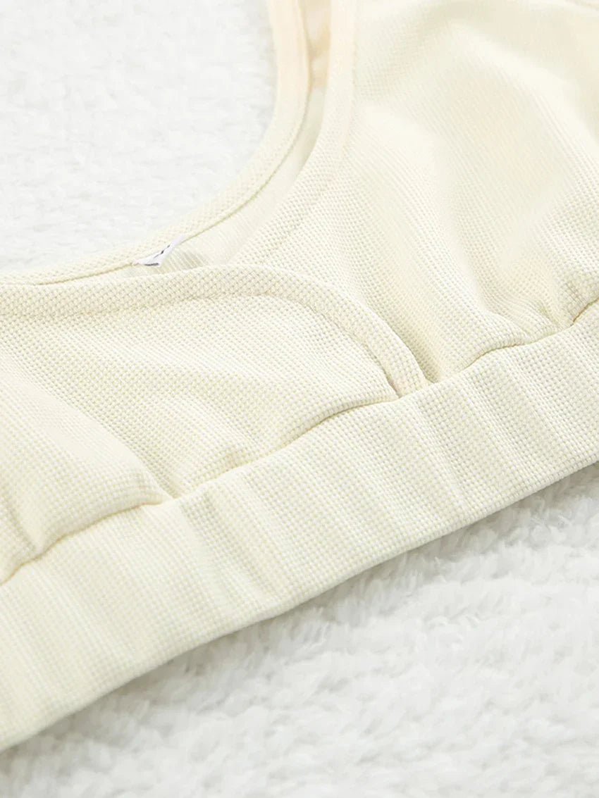 Beige Tank top V-Neck Lace Up Nightgown 3 Piece Set │ Homewear Pajamas Nightwear - Besontique Home