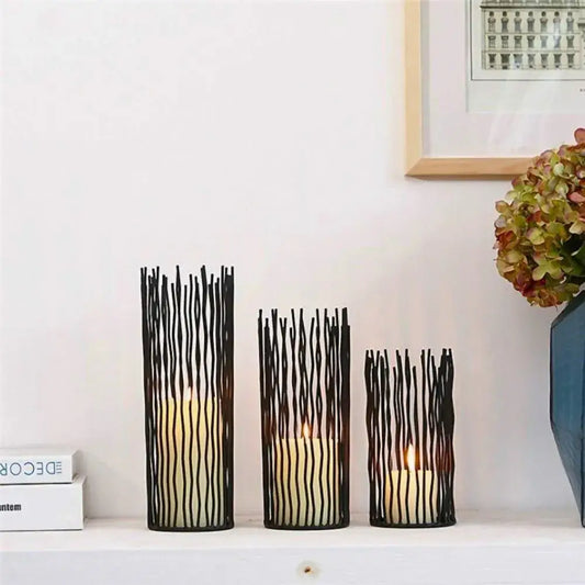 Black Bohemian Style Candle Holders │ Metal Desk Candlestick Stand - Besontique Home