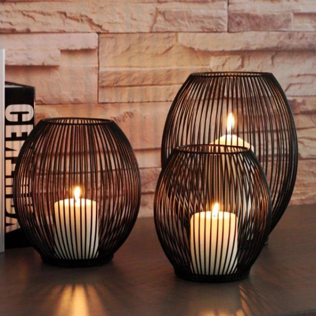 Black Hollow Metal Candle Holder │ Lantern Geometric Shape Candle Stand - Besontique Home