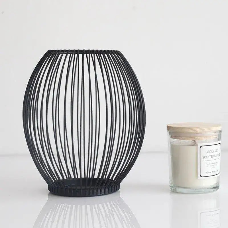black-hollow-metal-candle-holder-lantern-geometric-shape-candle-stand-besontique-home-19119 - Besontique Home