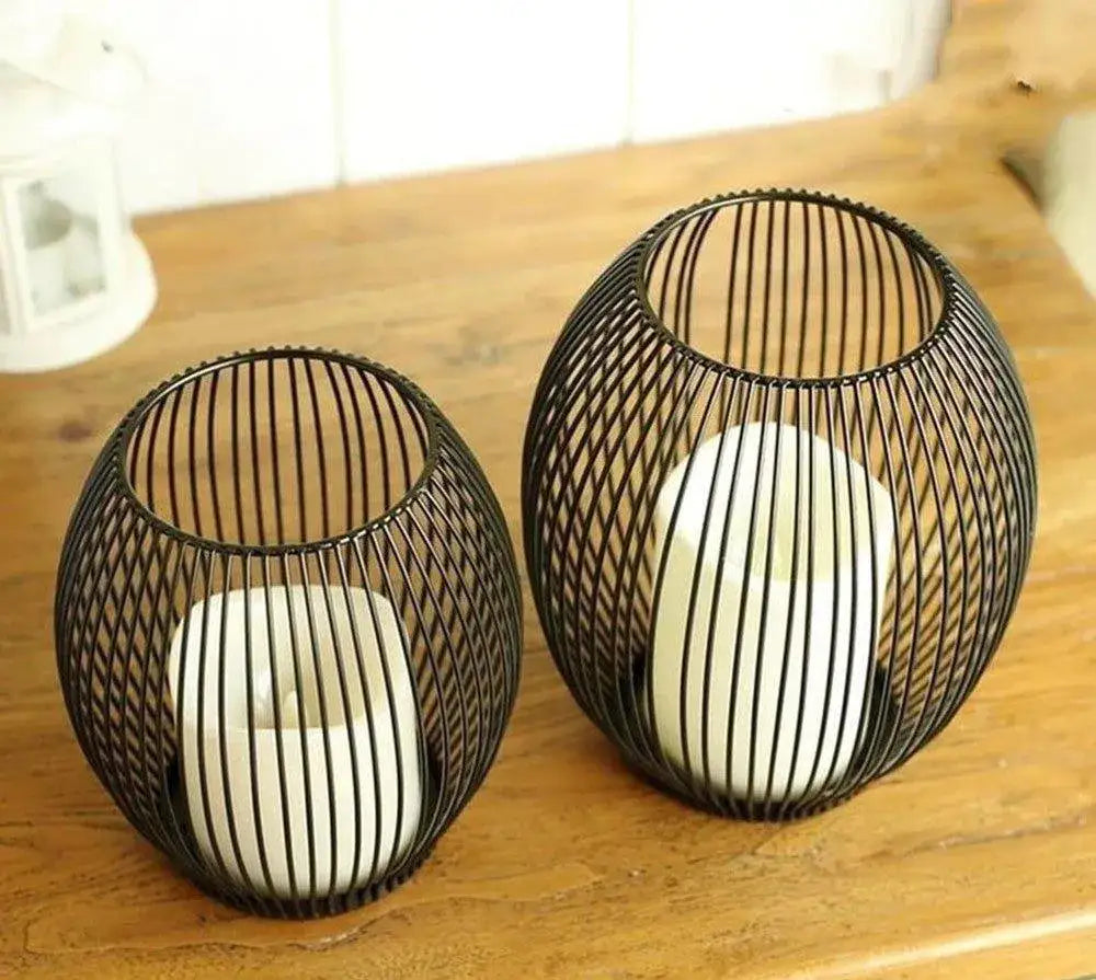 black-hollow-metal-candle-holder-lantern-geometric-shape-candle-stand-besontique-home-60149 - Besontique Home