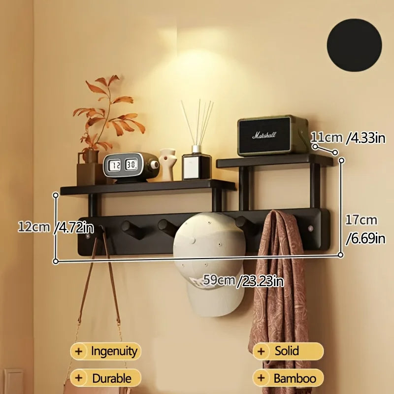 Wood Entrance Wall Mounted Coat Rack 6 Hooks with Shelf