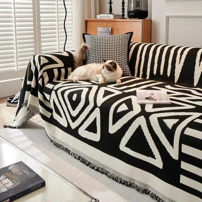 boho-chenille-pattern-throw-blanket-with-tassel-simple-nordic-jacquard-reversible-double-sided-sofa-cover-besontique-home-45956 - Besontique Home