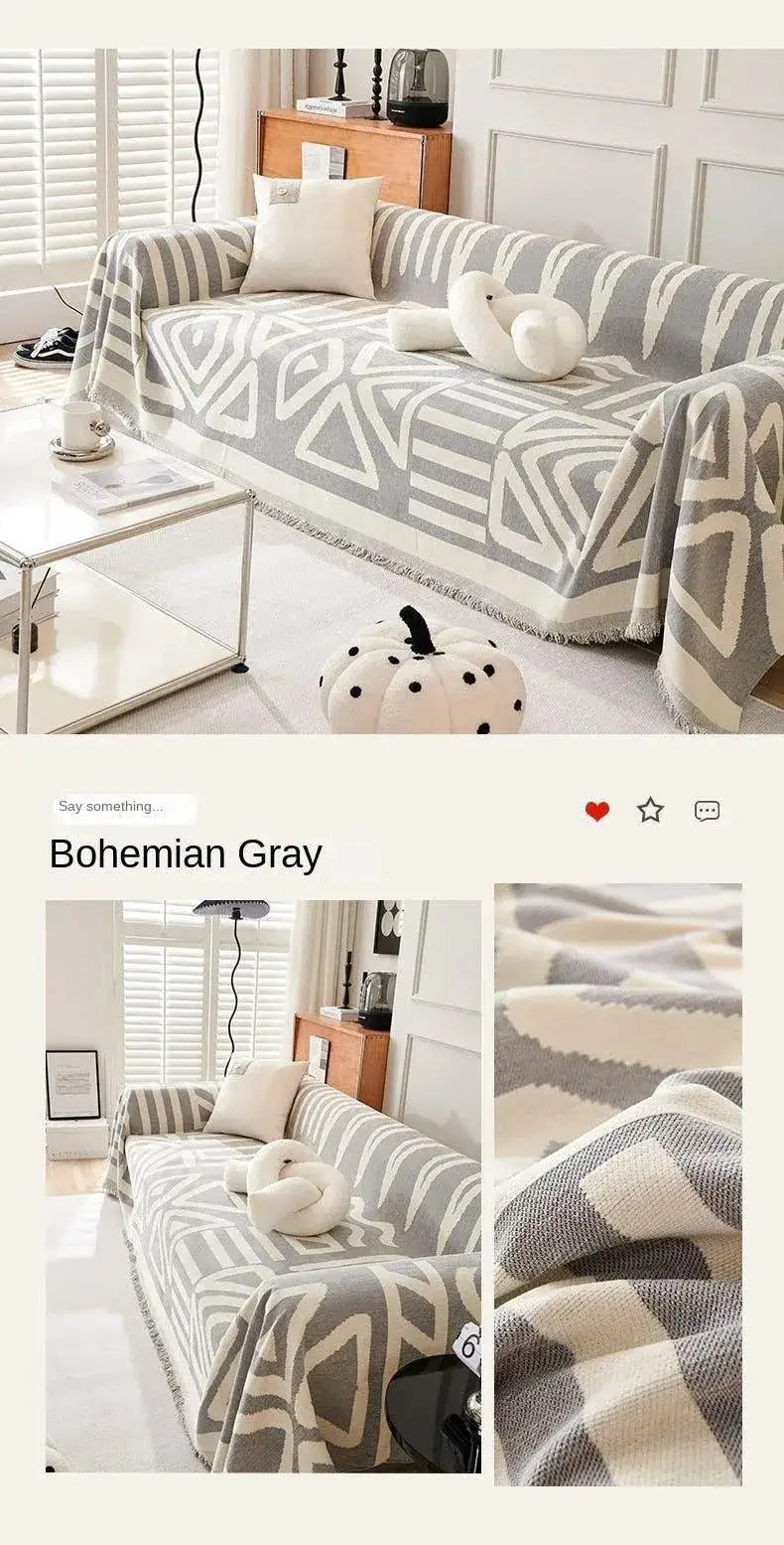 boho-chenille-pattern-throw-blanket-with-tassel-simple-nordic-jacquard-reversible-double-sided-sofa-cover-besontique-home-76624 - Besontique Home