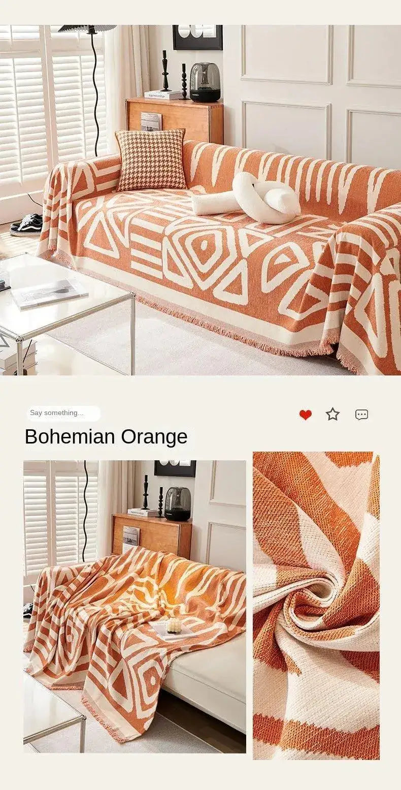 boho-chenille-pattern-throw-blanket-with-tassel-simple-nordic-jacquard-reversible-double-sided-sofa-cover-besontique-home-80483 - Besontique Home