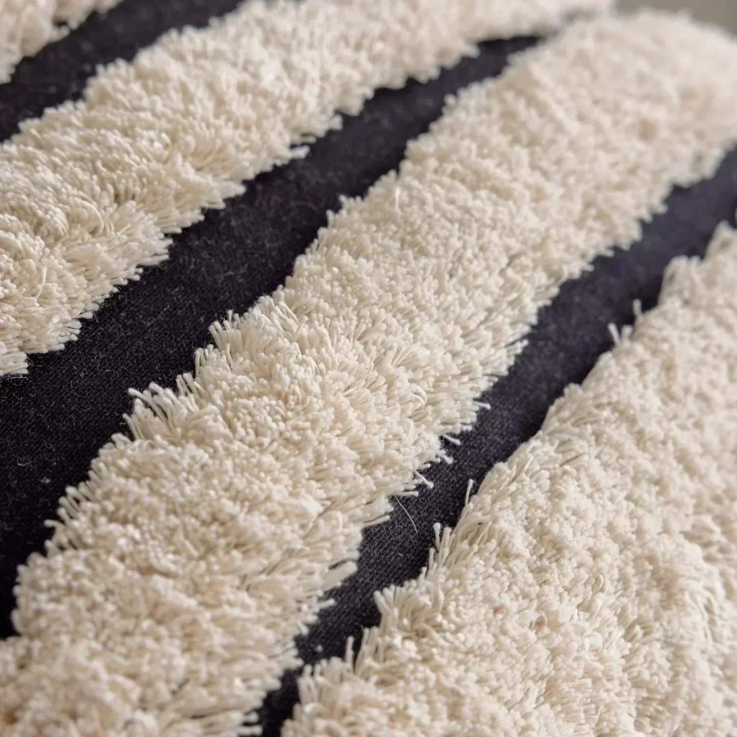 Boho Geometric Stripes Tufted Cushion Cover │ Beige Black Tassel Throw Pillow Covers Decorative Pillowcase │ For Bed Sofa Couch - Besontique Home