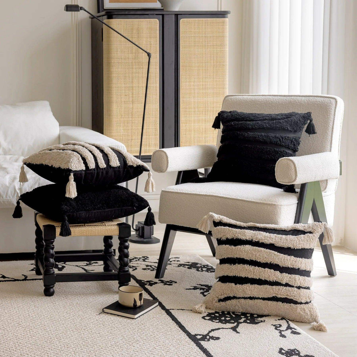 boho-geometric-stripes-tufted-cushion-cover-beige-black-tassel-throw-pillow-covers-decorative-pillowcase-for-bed-sofa-couch-besontique-home-83956 - Besontique Home