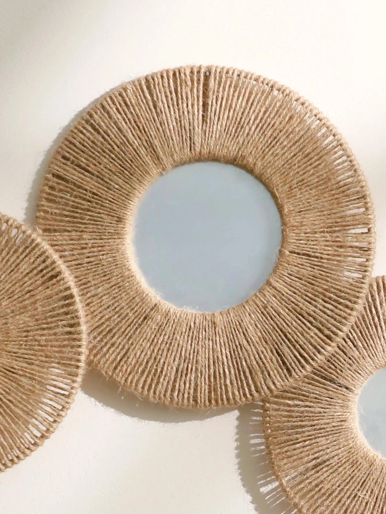 Boho Round Wall Hanging Decorative Mirrors with Woven Hemp Rope - Besontique Home
