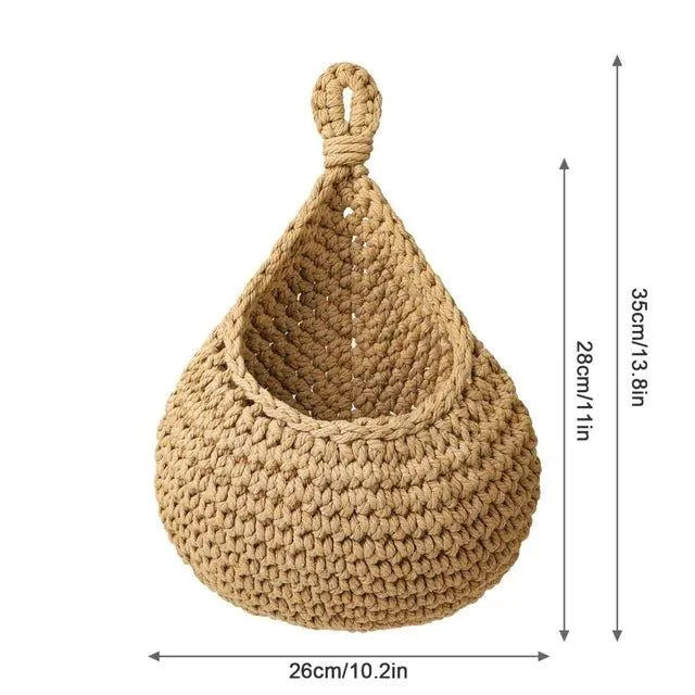 Boho Style Hand woven Wall Hanging Basket │ Jute Natural Wall Mounted Vegetable Fruit Storage Organizer - Besontique Home
