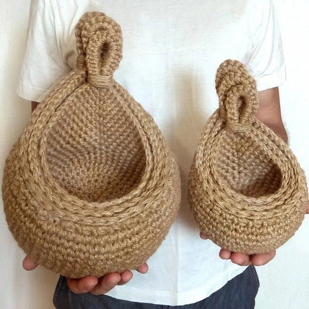 Boho Style Hand woven Wall Hanging Basket │ Jute Natural Wall Mounted Vegetable Fruit Storage Organizer - Besontique Home