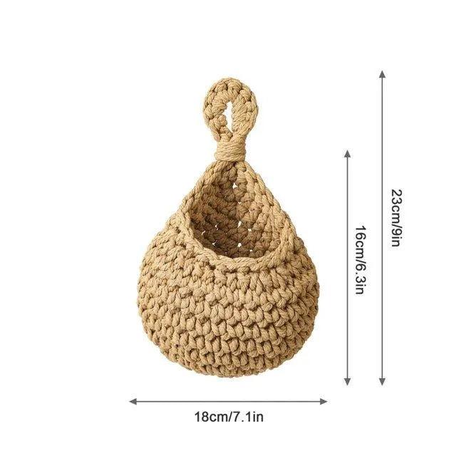 Boho Style Hand woven Wall Hanging Basket │ Jute Natural Wall Mounted Vegetable Fruit Storage Organizer - Besontique Home