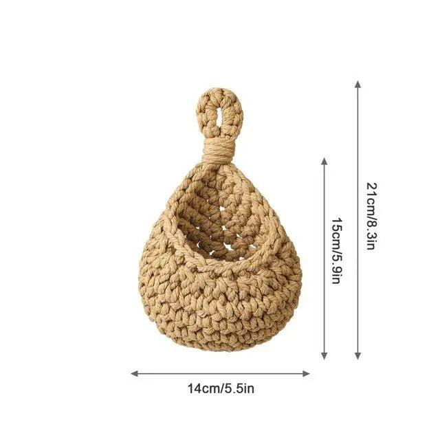 Boho Style Hand woven Wall Hanging Basket │ Jute Natural Wall Mounted Vegetable Fruit Storage Organizer - Besontique Home