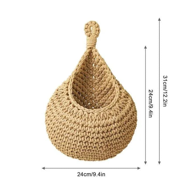 Boho Style Hand woven Wall Hanging Basket │ Jute Natural Wall Mounted Vegetable Fruit Storage Organizer - Besontique Home