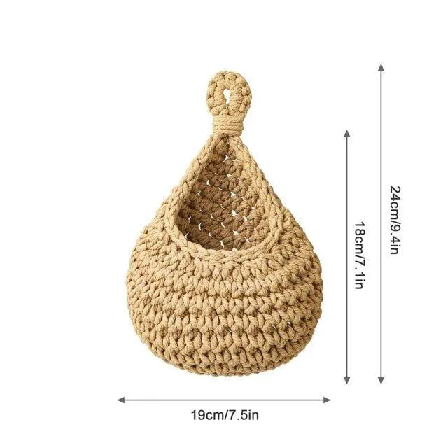 Boho Style Hand woven Wall Hanging Basket │ Jute Natural Wall Mounted Vegetable Fruit Storage Organizer - Besontique Home