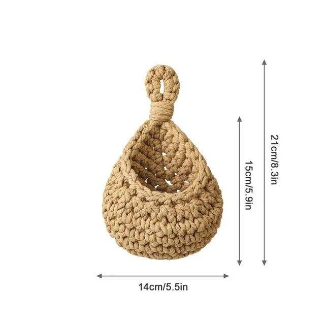Boho Style Hand woven Wall Hanging Basket │ Jute Natural Wall Mounted Vegetable Fruit Storage Organizer - Besontique Home