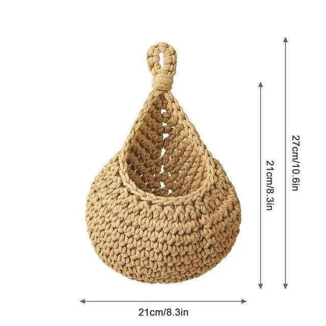 Boho Style Hand woven Wall Hanging Basket │ Jute Natural Wall Mounted Vegetable Fruit Storage Organizer - Besontique Home