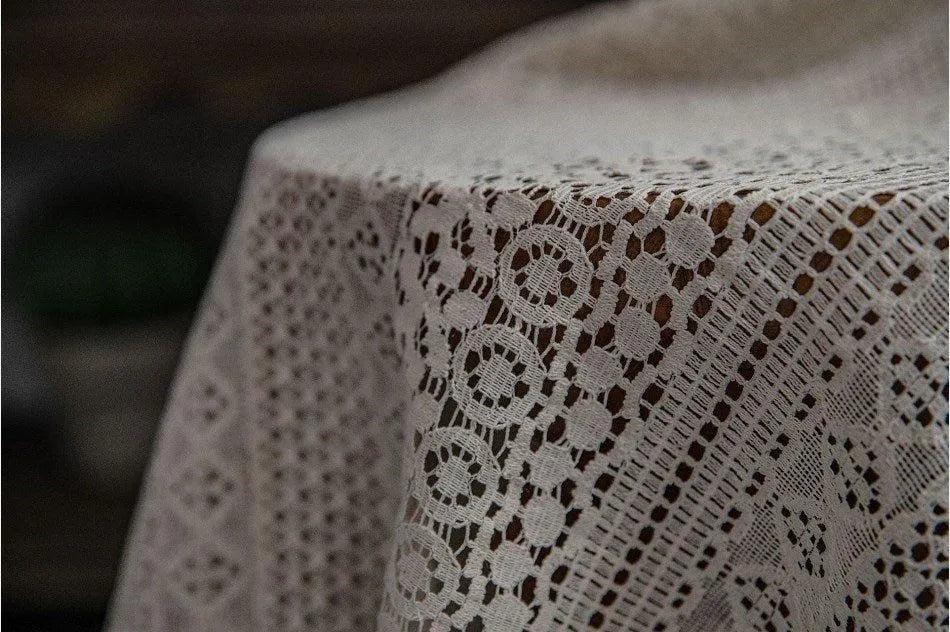 Boho Style Translucent Curtain │ Beige Woven Geometric Crochet Curtains - Besontique Home