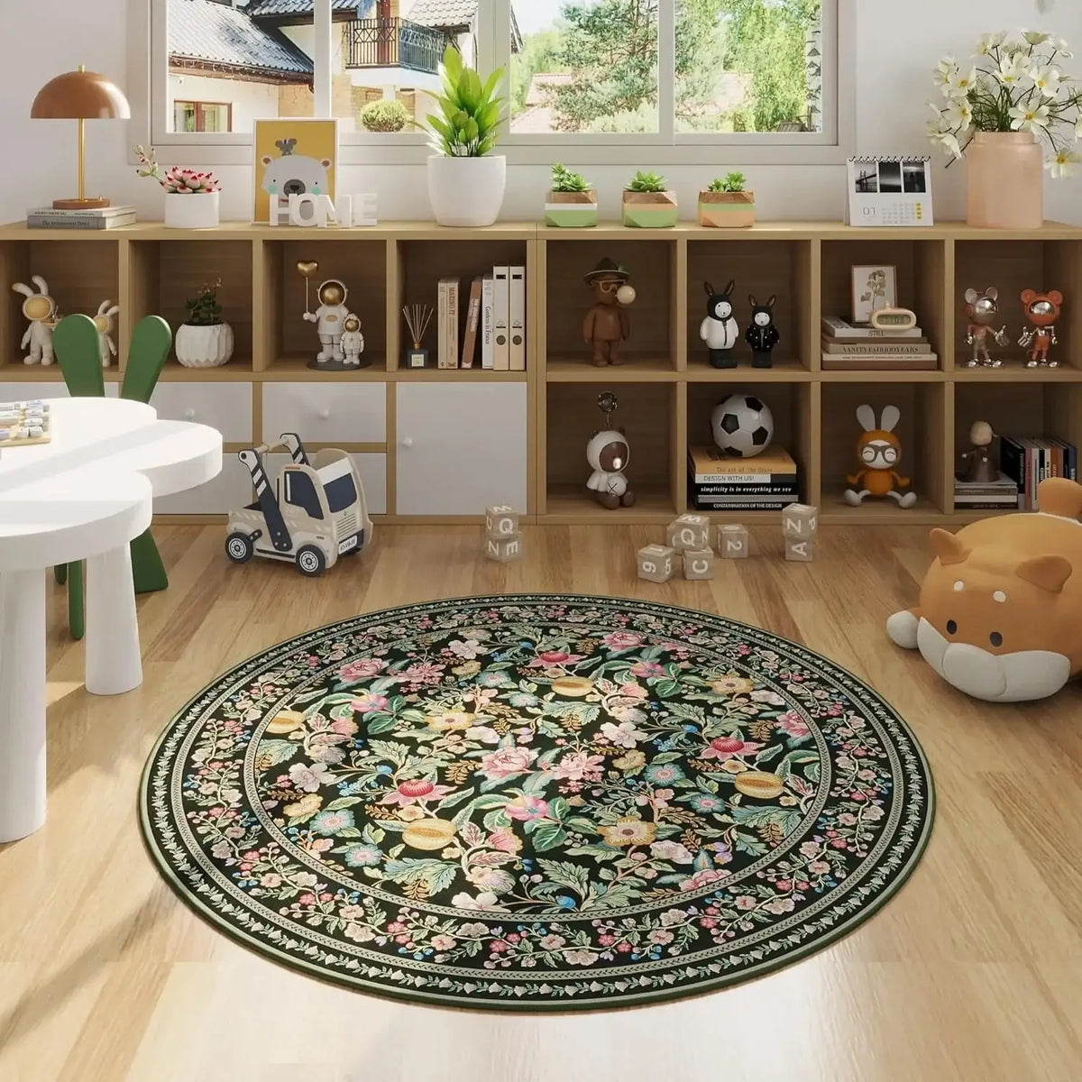 boho-vintage-floral-round-rug-or-non-slip-decorative-floor-mat-carpet-besontique-home-7 - Besontique Home