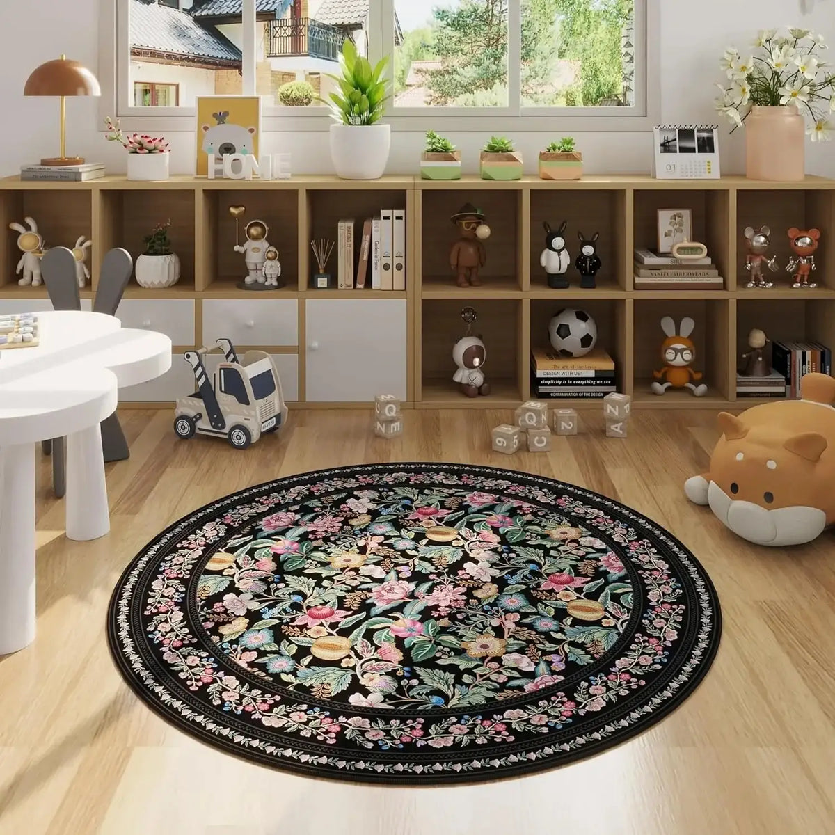 boho-vintage-floral-round-rug-or-non-slip-decorative-floor-mat-carpet-besontique-home-8 - Besontique Home