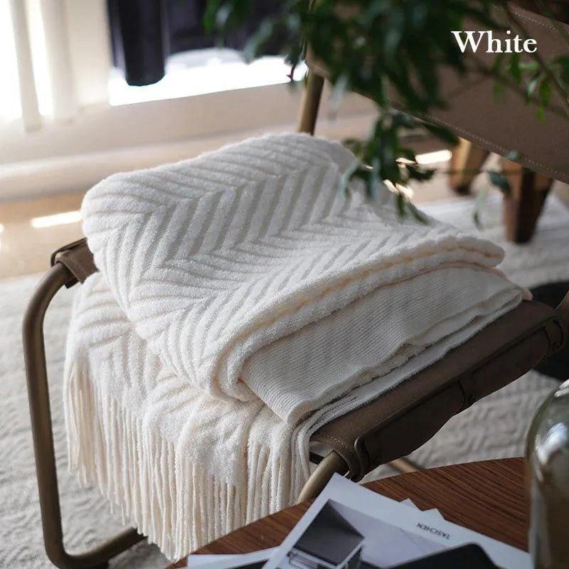 Boon Knitted Zig-Zag Textured Tweed Throw Blankets with Tassels - Besontique Home