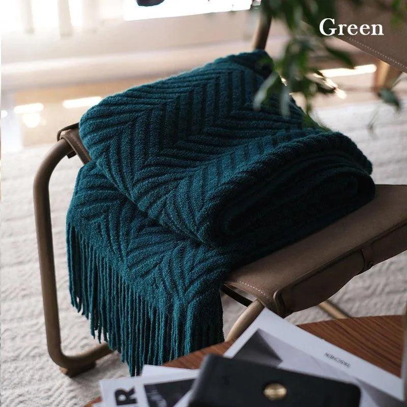 Boon Knitted Zig-Zag Textured Tweed Throw Blankets with Tassels - Besontique Home